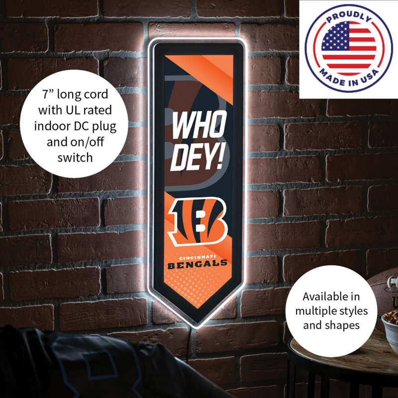 NFL LED Pennant Shaped Lighted Wall Sign, Cincinnati Bengals