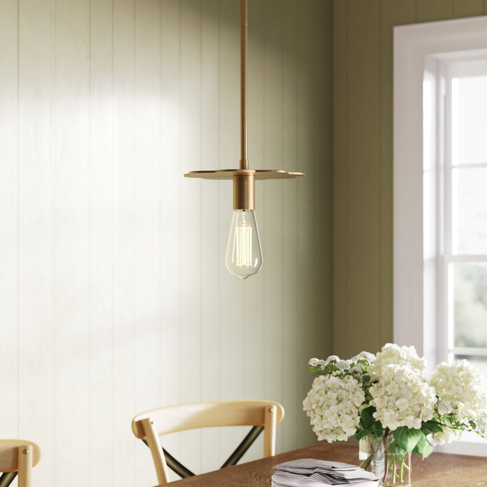Thane Single Light Dimmable Pendant, Natural Brass