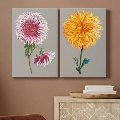 «Chrysanthemum on Grey III», ensemble de 2 reproductions d'art