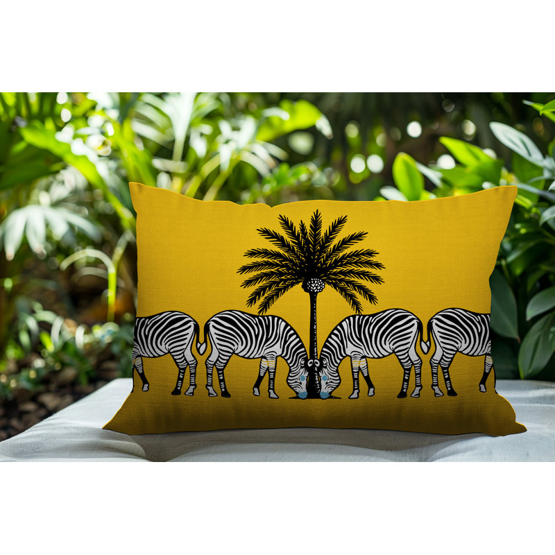 Oreiller rectangulaire réversible intérieur / extérieur Camo Zebra, Jaune, H 18 po x l 25 po