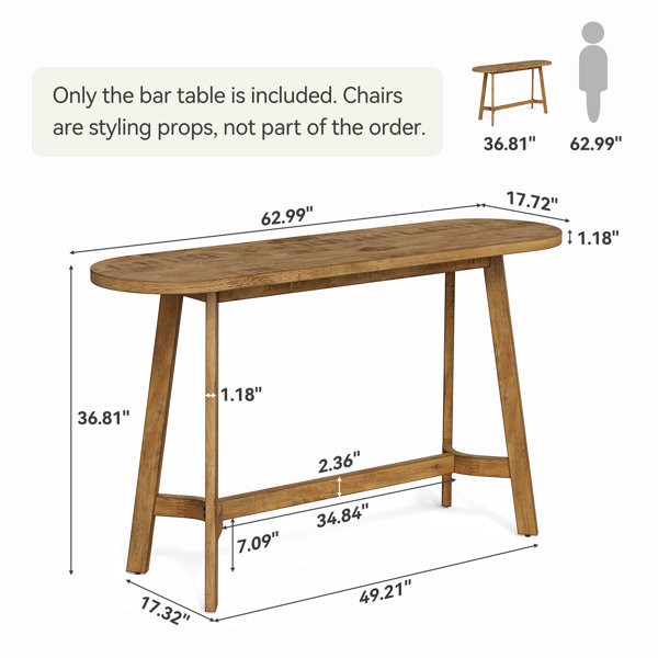 17 Stories 63" Solid Wood Bar Table, Oval Counter Height Pub Table with ...