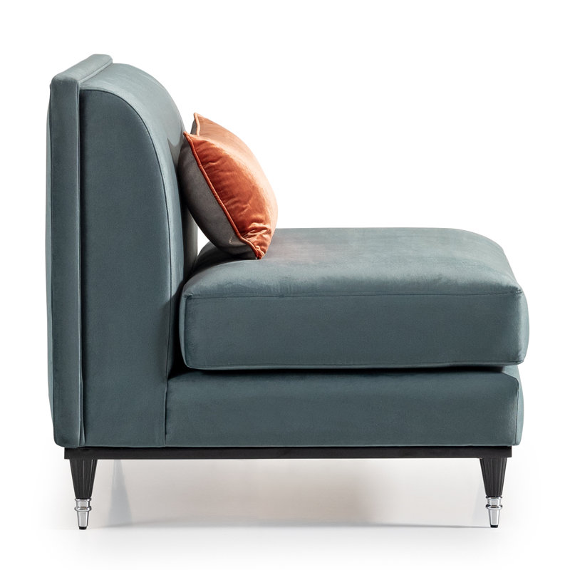 La Francaise 39'' Wide Slipper Chair, Teal Blue Velvet