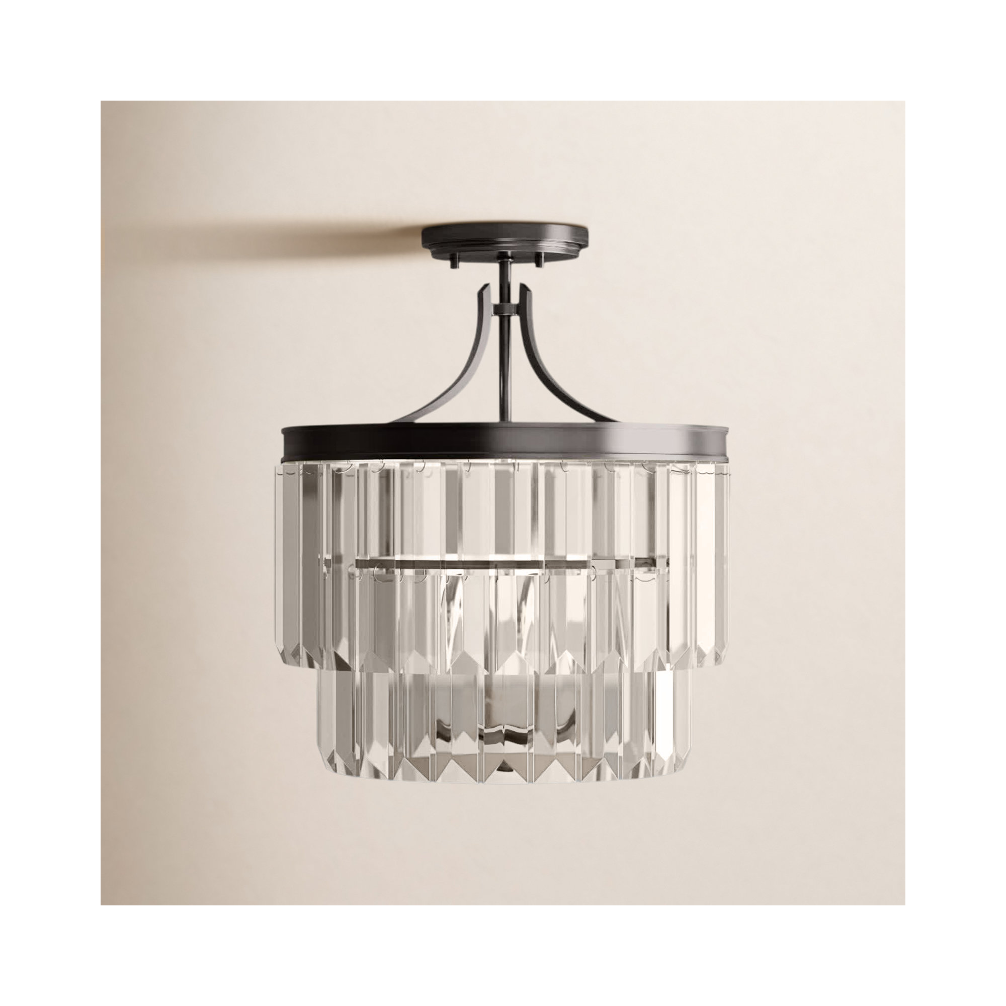 Galene 3 Light Glass Semi Flush Mount, Antique Bronze