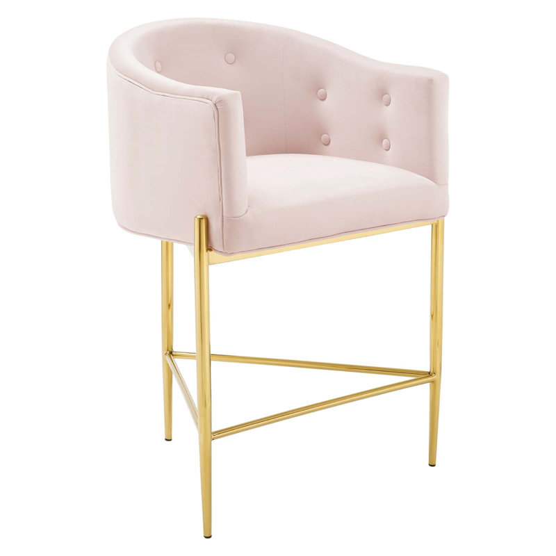 Savour Tufted Performance Velvet Counter Stool, Pink, Bar Stool (29” Seat Height)