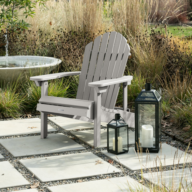 Chaise Adirondack pliante et inclinable en plastique Anette, Gris havre