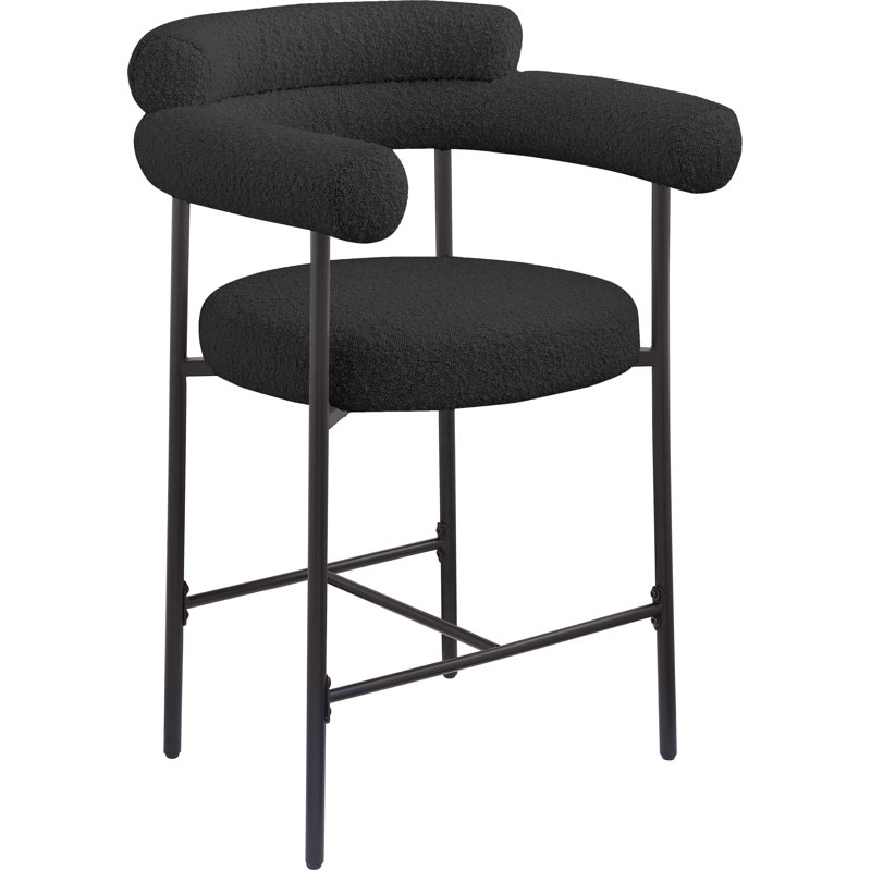 Macdermot Upholstered Counter Stool with Metal Frame, Black, Matte Black, Boucle Fabric