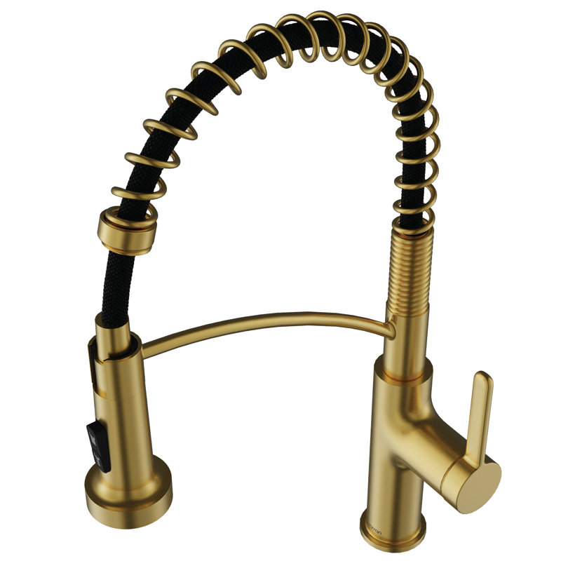 Karran Commercial Style Pull-Down Kitchen Faucet with Coil Spring, High-Arc, Multi-Function Spray in Spot-Free Brushed Gold