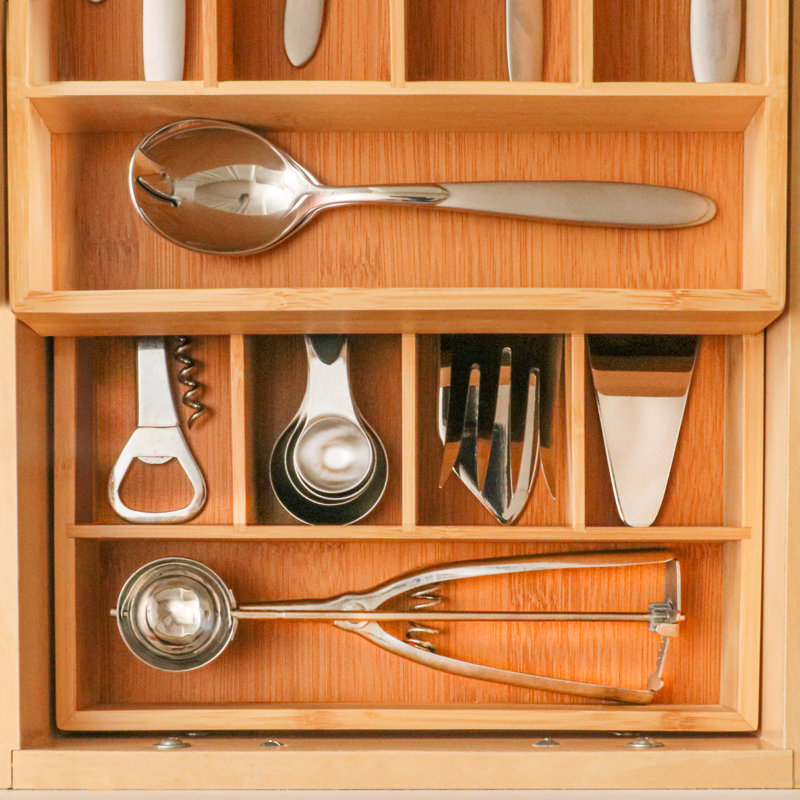 Bamboo 5-Slot Flatware Organizer Set, 14.25" x 10.5"