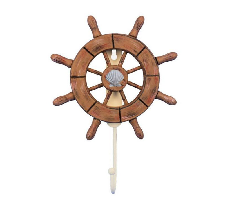 Roue d’expédition décorative 8" avec décoration murale coquillage et crochet, En bois