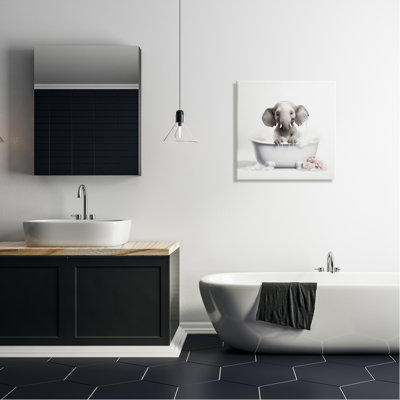 Az-251-Canvas " Stupell Industries Baby Elephant Bath " by Lazar Studio