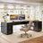 85.8" L-Shaped Executive Desk with File Cabinet-362609390-362609389