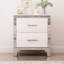 Table de chevet pour chambre à coucher en blanc ultrabrillant, 2 tiroirs, table de chevet avec poignée en métal, blanc, élément