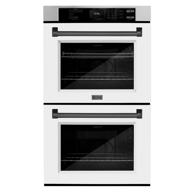 ZLINE 30 in. Autograph Double Wall Oven w/ Air Fry and White Doors w/ Gold Handles, Matte Black