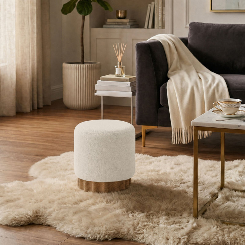 Repose-pieds rond en polyester Willner , Taupe