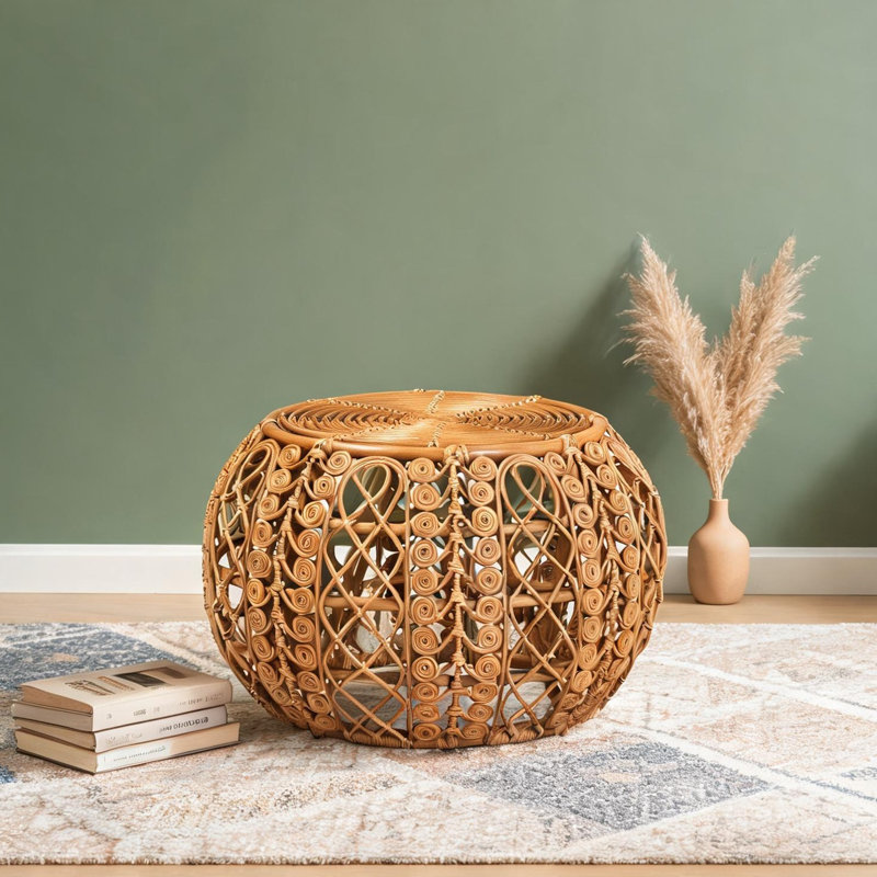 Table basse ronde en rotin, tissage ajouré brun naturel, centre de table bohémien, largeur de 30 pouces
