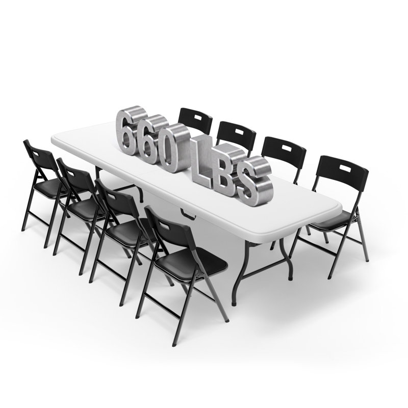 Ensemble 9 pièces de table rectangulaire et chaises pliantes de 8 pieds - Table robuste de 660 lb et de chaises 330 lb - Ensemble de meubles pliables portatifs pour l'intérieur et l'extérieur