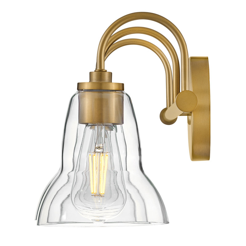 Vera 3-Light Bath Vanity Fixture with Clear Bell-Shaped Glass, Lacquered Brass