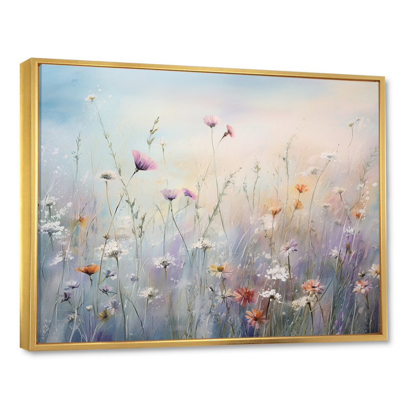 Wildflowers Wander meadows - Art mural de fleurs sauvages pour le salon, H 12 po x l 20 po, Reproduction avec cadre flottant