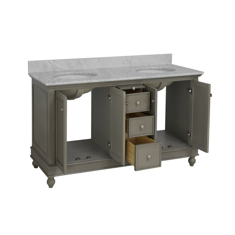 Ensemble de meuble-lavabo double 60 po Ferdinand, Marbre de Carrare, Gris patiné