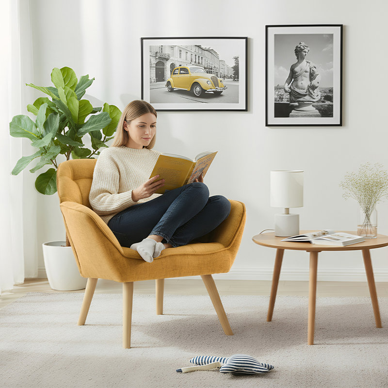 Booneville Modern Upholstered Armchair Accent Chair Solid Wood Frame for Living Room, Yellow