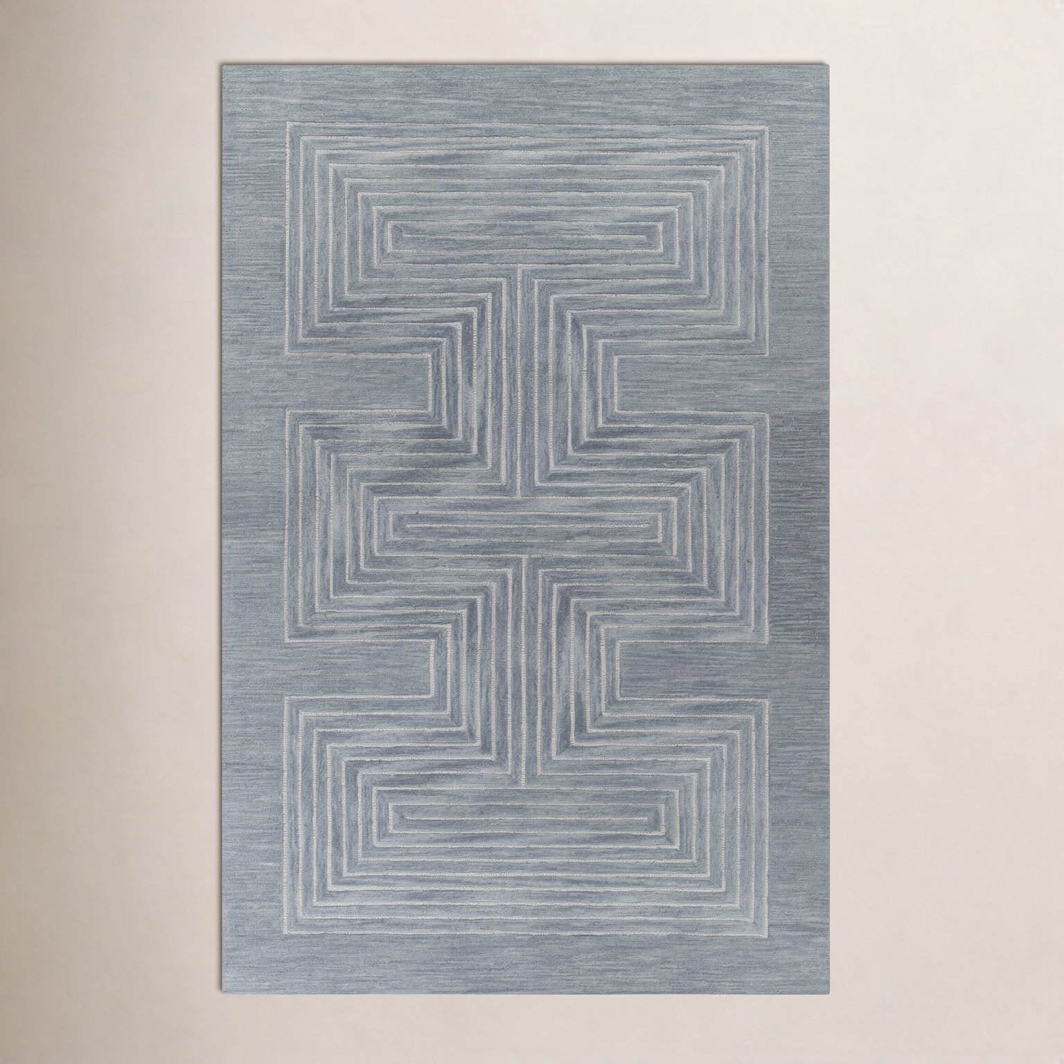 Orlie Copper Hand-Tufted Geometric Wool Rug, Blue, Rectangle 9' x 12'