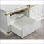Table basse rustique blanc antique avec accents dorés, tablettes ouvertes Tiroir pour le salon
