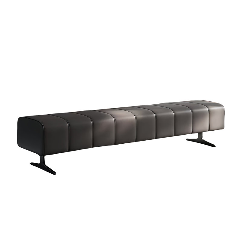 Banc rembourré en cuir Thomias, Gris, H 15,74 po x l 70,86 po x P 17,71 po