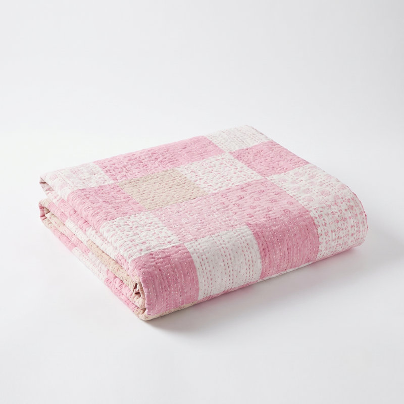 Jeté en coton Kantha Advika, Rose