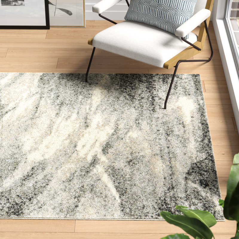 Tapis gris et ivoire abstrait Kruse, Rectangle 9 pi x 12 pi, Grey