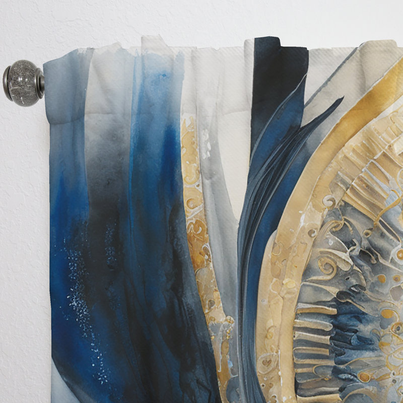 Dargan - Blue And Gold Swirl Abstract IV - Abstract Spirals Curtain - Velvet Room Darkening - 1 panel, 52" W x 90" L