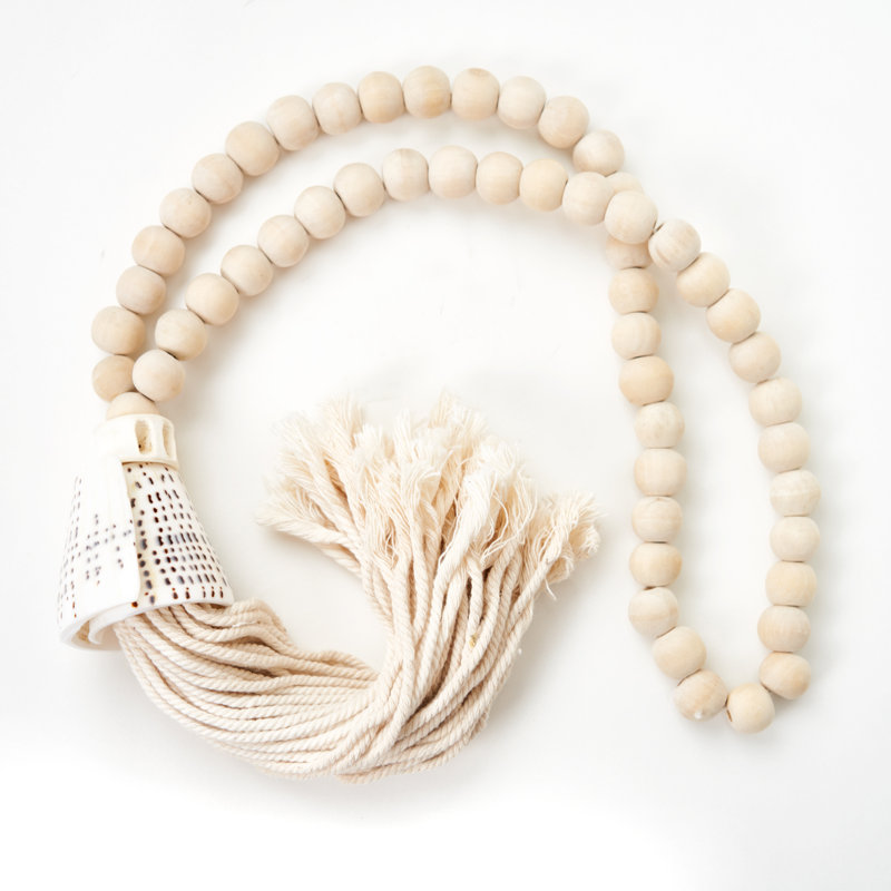 Lily's Living 28"W Natural Wood Decorative Tassel With Shell, Home Accent Art Décor