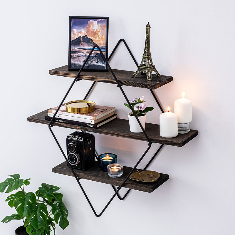 Modern Industrial Wall Shelf Set (3 Pieces) | 100% Spruce Wood, Black & Walnut Finish | Shelves: 15.8 x 5.5 inches (2 pcs) & 23.6 x 5.5 inches (1 pc) | Durable Metal Frame, 4 lbs Capacity | Stylish Storage for Home & Office