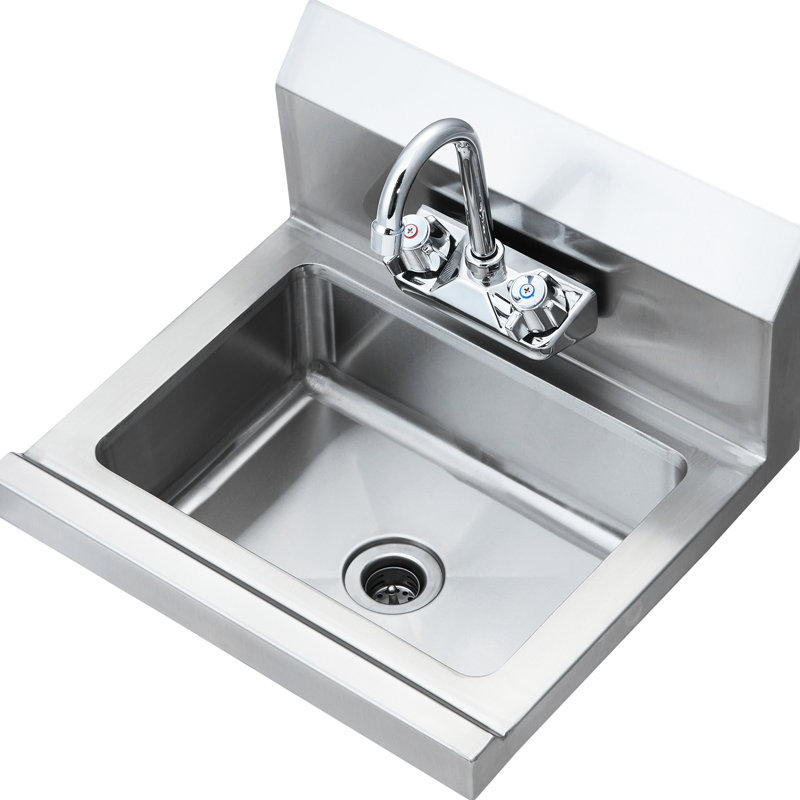 Stainless Steel Hand Washing Sink, 17 X 12.8 Inch, With 360 Rotatable Faucet, For Kitchen And Bar, Easy To Assemble Wall Mount Basin Steel, Heavy Duty, Drain