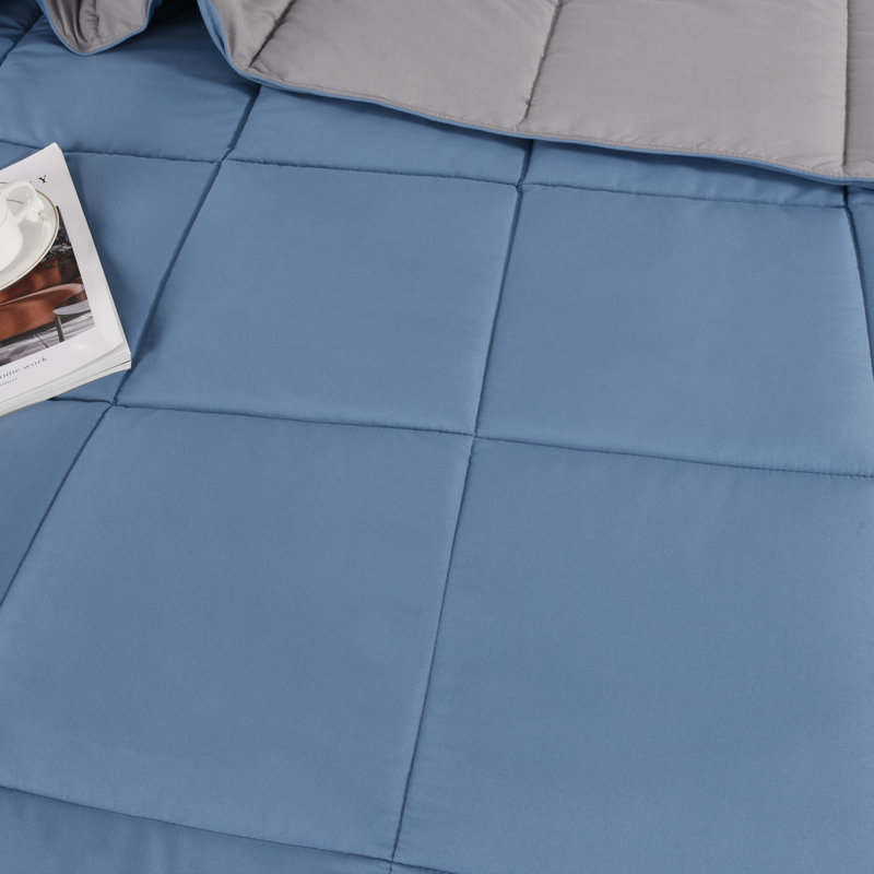 3pc Comforter Set - All Season Reversible Down Alternative Comforter with Two Shams - Breathable, Soft, Fluffy, Dusty Blue