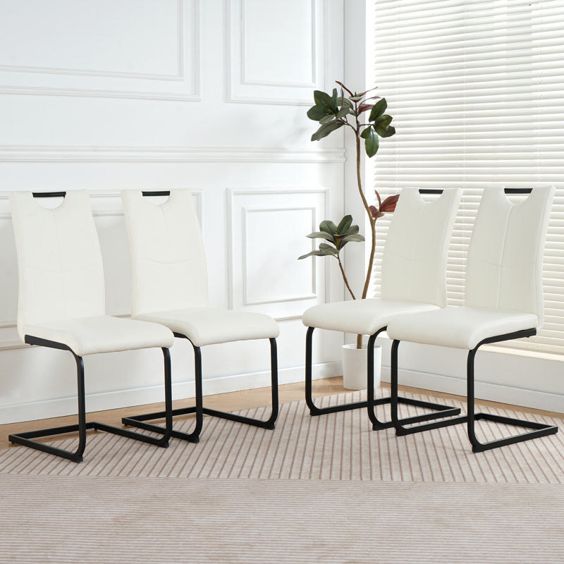 De 4 chaises de salle à manger rembourrées en polyuréthane blanc moderne - Pieds en métal noir ergonomiques, imperméables et élégantes pour votre cuisine, salon, chambre à coucher, chaise de chambre