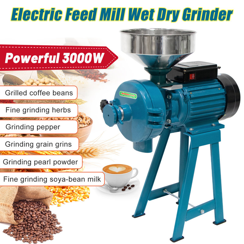 3000W Blue Electric Commercial Grain Grinder with Funnel