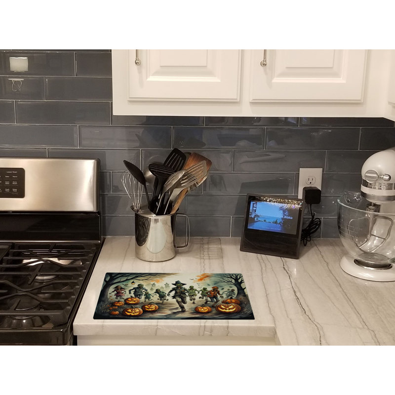 Zombies Spooky Halloween Glass Cutting Board Large