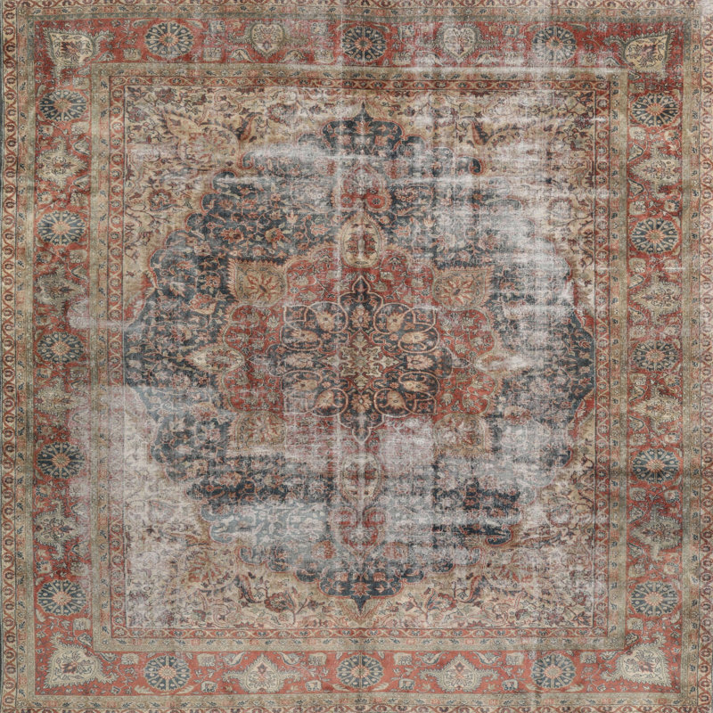 Tapis traditionnel noir / gris, Carré 5 pi