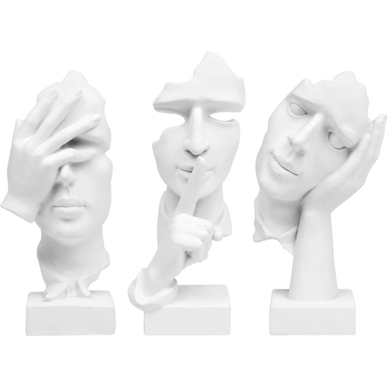 3 Pcs Thinker Statue, Silence Is Gold Abstract Art Figurine, No Hear No See No Speak Modern Home Resin Sculptures Decorative Objects Decor For Home Office Bookshelf Desktop