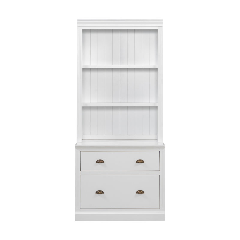 83.4"Tall Storage Bookshelf With LED Lighting, 2 Drawer And 3 Open Shelves