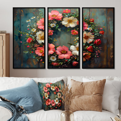 Couronne florale rose et verte - ensemble de décoration murale couronne