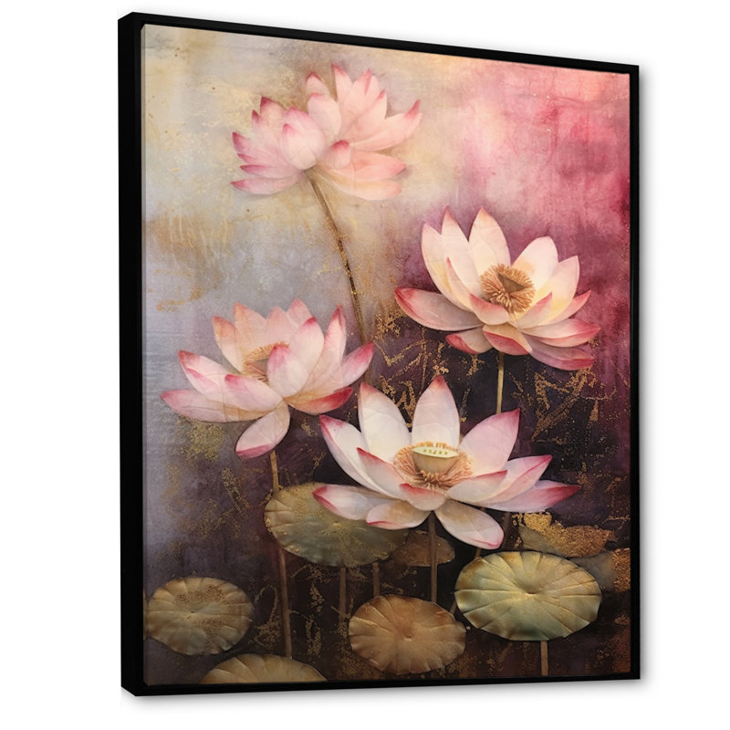 Symphonie de lotus rose rétro II, Toile noire, H 44 po x l 34 po x P 1,5 po