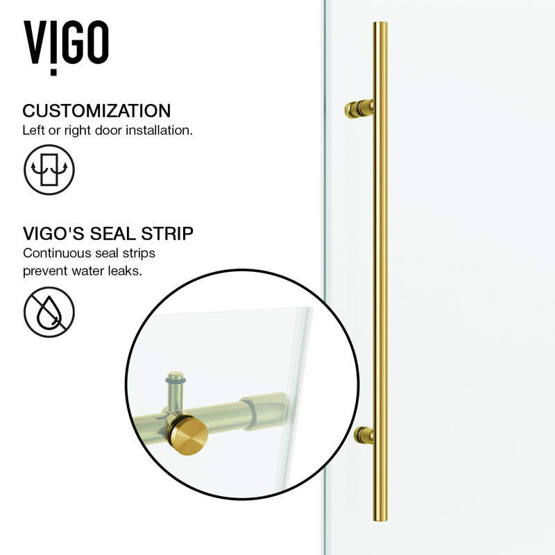 Elan E-Class 56-60" W x 76" H Sliding Frameless Shower Door with 3/8" Clear Glass, Matte Brushed Gold