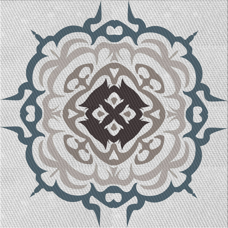 Tapis damassé bleu, Carré 4 pi