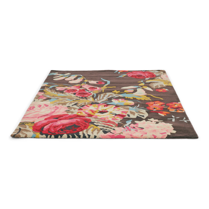 Wool Floral Area Rug, Rectangle 9' x 12'