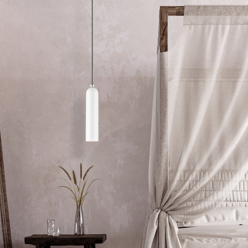 Hanne 1-Light Dimmable Metal Cylinder Pendant, White