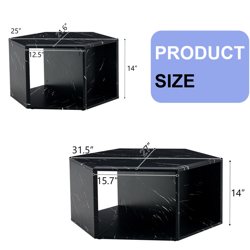 Duo de tables basses hexagonales - Esthétique noir et blanc, forme créative, options de rangement pratiques, matériau tendance facile à installer, look saisissant, espace pratique