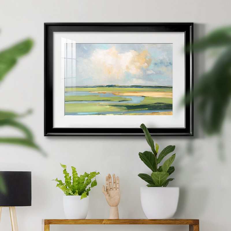 Pastel Horizon II - peinture encadrée, Papier encadré doré, H 26,5 po x l 36,5 po, Noir