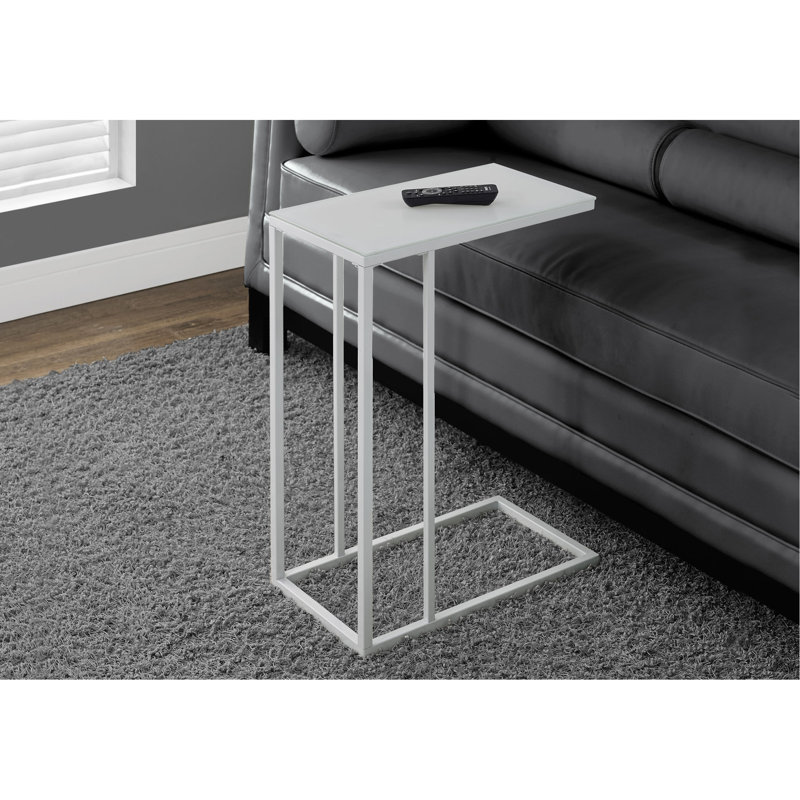 Table d'appoint, en forme de C, bout, côté, collation, salon, chambre à coucher, verre trempé, métal blanc, contemporain, moderne