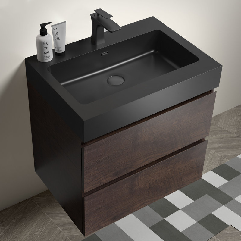 Meuble-lavabo de salle de bain Mid-Century, Noir
